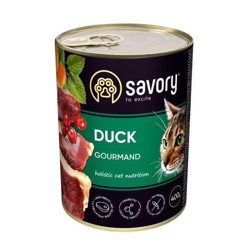 Корм вологий Savory Cat Can Adult Duck консерви для вибагливих котів з качкою 400 г Київ - фото 1