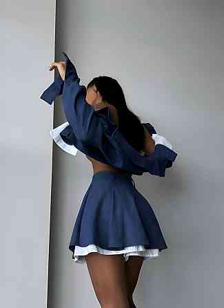 Женский стильный костюм двойка: пиджак и юбка микровельвет. Джинс, 42/44 Одесса