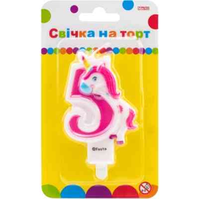 Свічка Maxi двостороння "5" із зображенням єдинорога висотою 7,62 см (MX622066-5) Вінниця