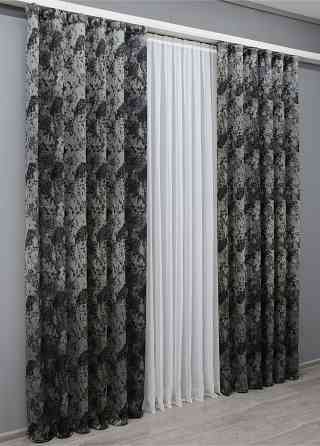 Комплект готовых штор VR-Textil Мрамор Al-7 № 1461ш Серый с черным и какао 150х290 см 2 шт (33-0328) Киев
