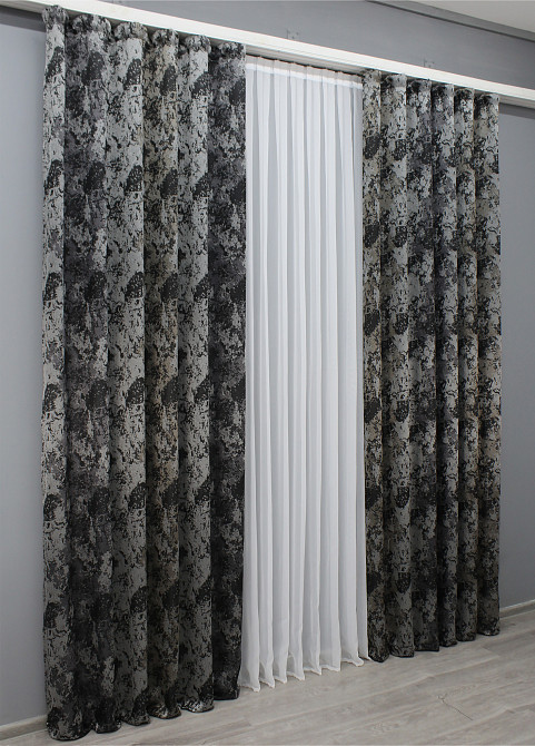Комплект готовых штор VR-Textil Мрамор Al-7 № 1461ш Серый с черным и какао 150х290 см 2 шт (33-0328) Киев - изображение 4