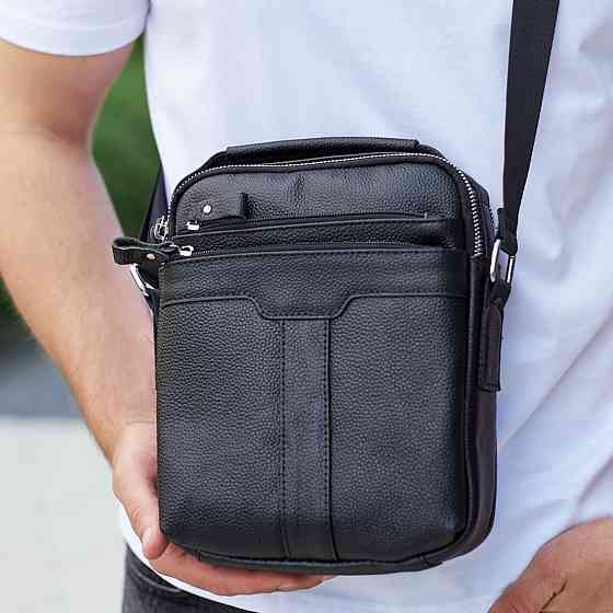Шкіряна чоловіча сумка-барсетка 21х25х6, месенджер з ручкою Tiding Bag 73957 чорна Київ