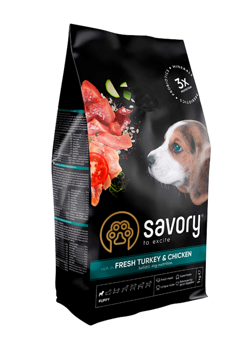 Сейвори Savory Puppy rich in Fresh Turkey & Chicken сухой корм для щенков (индейка и курица), 3 кг Винница - изображение 1