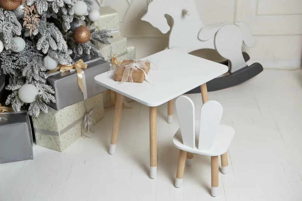 Дитячий прямокутний столик (Білий) та стільчик Зайчик (Білий) Вінниця - фото 9