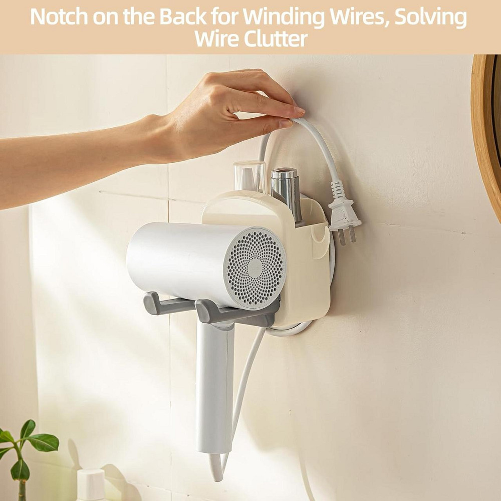 Тримач для фена Toski TSK-FoldableHDHW-WH-DE кремовий самоклейний без свердління складаний ABS з пазом для кабелю та гачками для Київ - фото 7