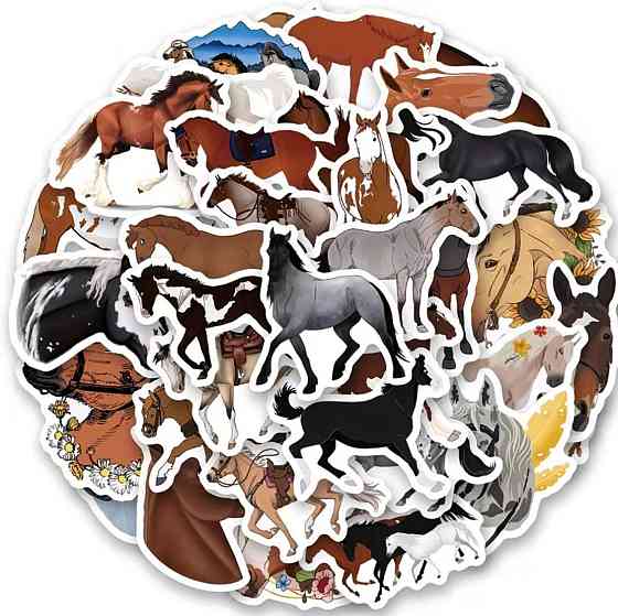 Набір наліпок коні 50 шт вінілові наклейки з кіньми для ноутбука телефону щоденника Київ