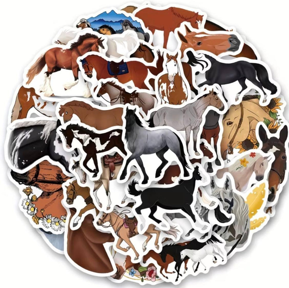 Набор наклеек лошади 50 шт виниловые стикеры с лошадьми для ноутбука телефона дневника Киев - изображение 1