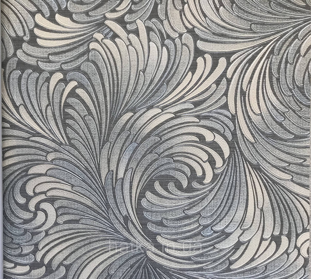 Шпалери метрові вінілові на флізелін Grandeco Poem геометрія абстракція мазки віяло блакитні білі на сірому Київ - фото 5