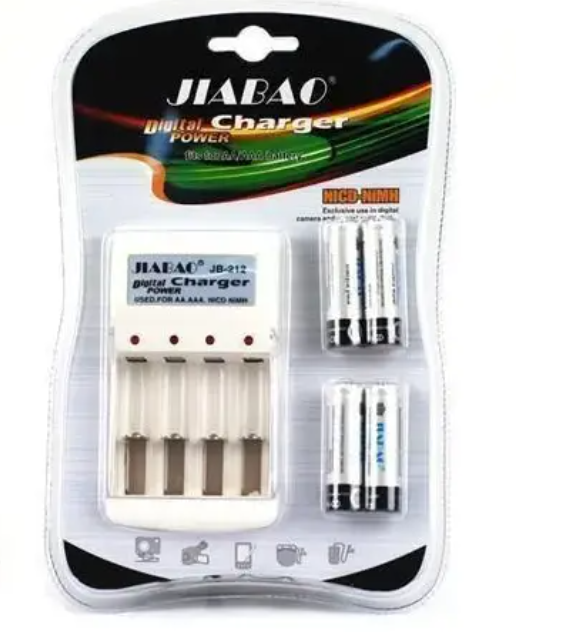 Комплект Зарядное + батарейки пальчик JIABAO 212AA 4 штуки Ni-MH AA 1.2V 3278 Одесса - изображение 1