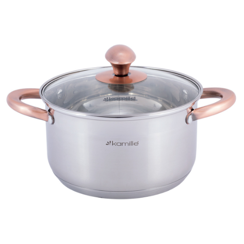 Каструля нержавіюча сталь 4,5л з кришкою порожнисті ручки 4933 KAMILLE Житомир - изображение 1