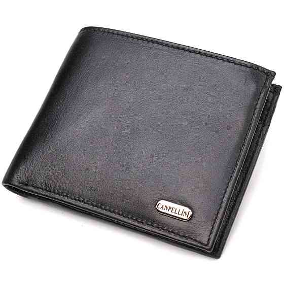 Зручне горизонтальне чоловіче портмоне з натуральної гладкої шкіри CANPELLINI 21779 Чорне Київ