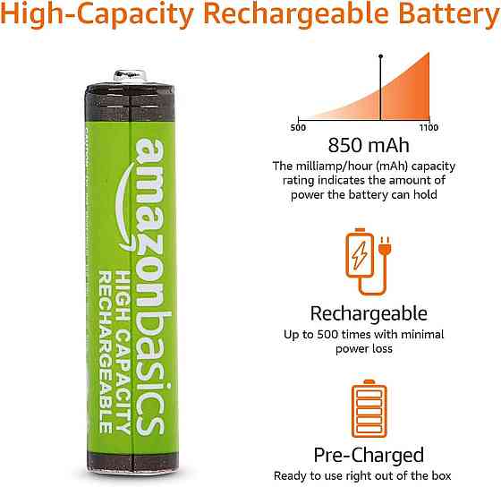 Акумуляторні батарейки AmazonBasics AAA High Capacity 850 mAh сірі NiMH 8 шт попередньо заряджені низький саморозряд Київ