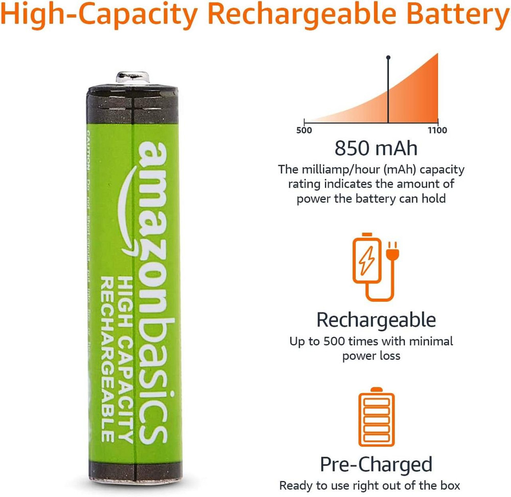 Акумуляторні батарейки AmazonBasics AAA High Capacity 850 mAh сірі NiMH 8 шт попередньо заряджені низький саморозряд Київ - фото 2