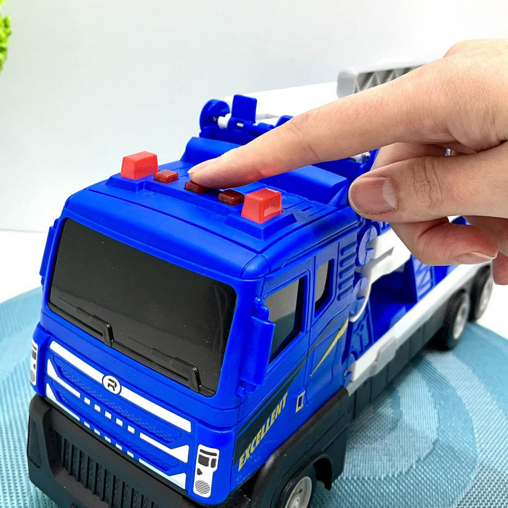 Автовоз інерційний з машинками рухомі деталі світлові та звукові ефекти Синій (D663-T204B) Чернігів - фото 8