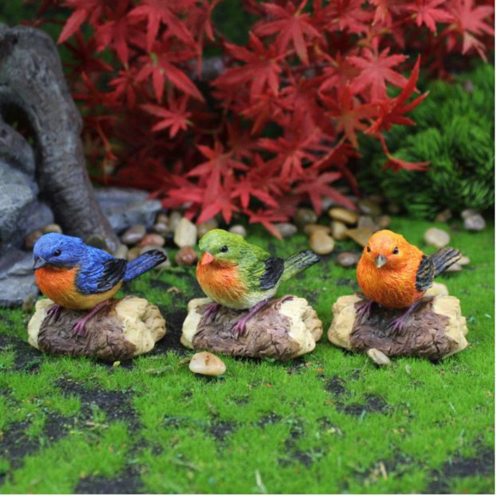 Пташка на колоді для міні-саду, флораріуму, моссаріуму, вазону Зелено-помаранчева Одеса - фото 2