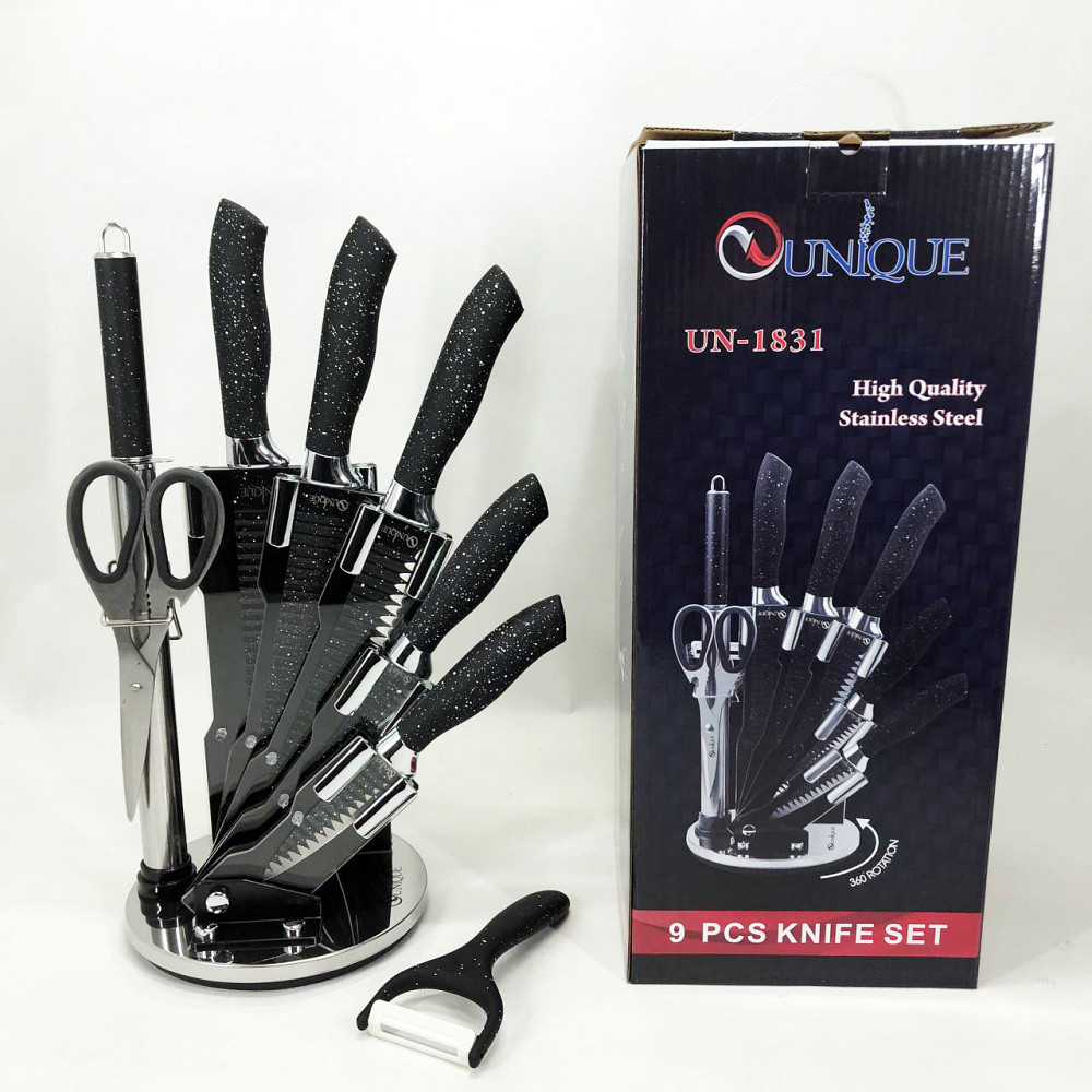 Набір ножів для приготування їжі UNIQUE UN-1831 9 шт, Набір ножиків для кухні Товари кухні ножі DP-20 Львів - фото 2