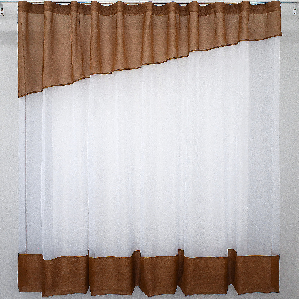 Кухонна фіранка VR-Textil № 047к коричневий з білим 270х170 см (50-353) Київ - фото 1