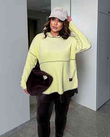 Женский стильный повседневный костюм из качественного велюра Лимонный, 60/64 Одесса