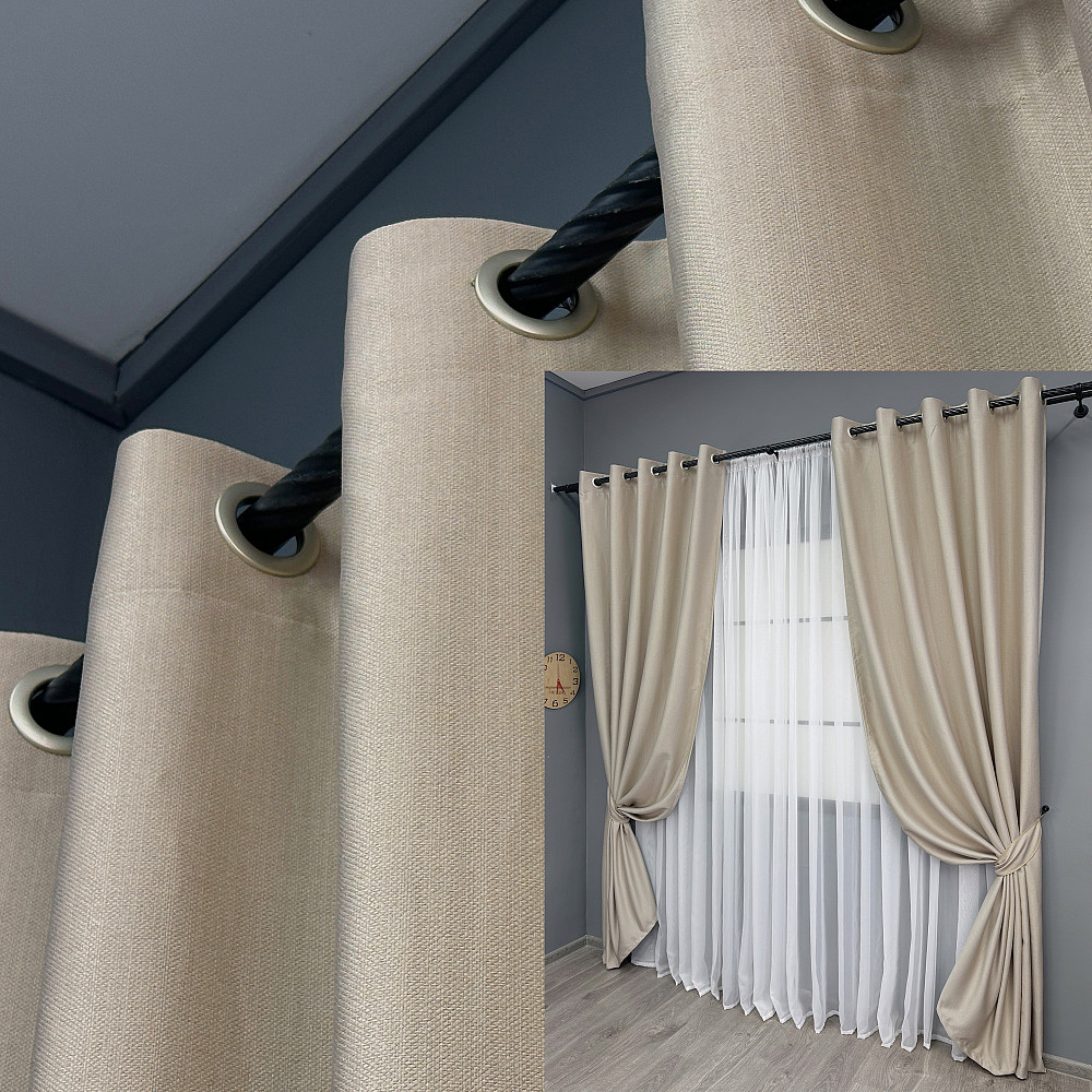 Комплект штор на люверсах VR-Textil Шеніл однотонний № 1691ш Бежевий 150х250 см 2 шт (37-0241) Київ - фото 1