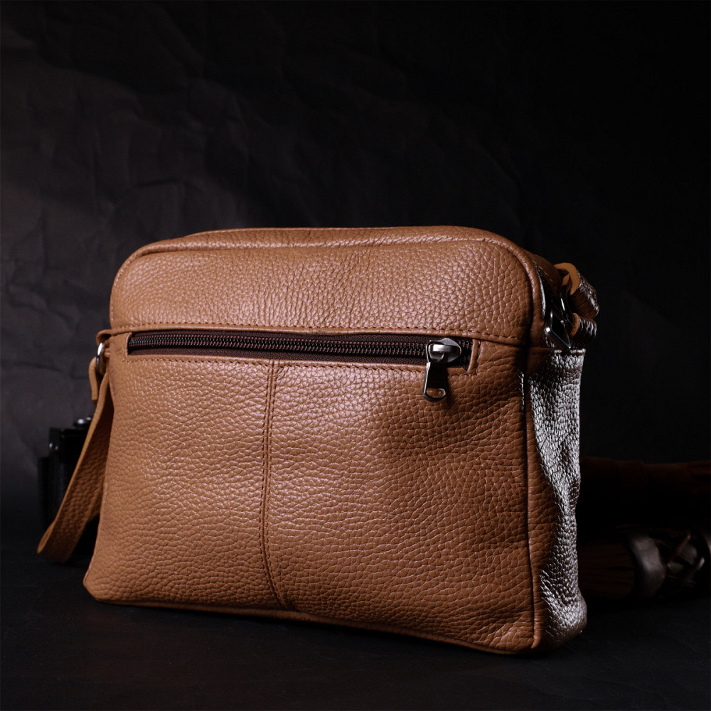 Стильна сумка жіноча крос-боді з натуральної шкіри GRANDE PELLE 11652 Бежева Київ - фото 2