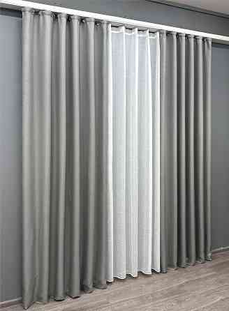 Комплект штор VR-Textil Льон Мішковина 100х270 2шт і Тюль 400х270 867ш-115т світло-сірий з білим 71-060/2 Київ