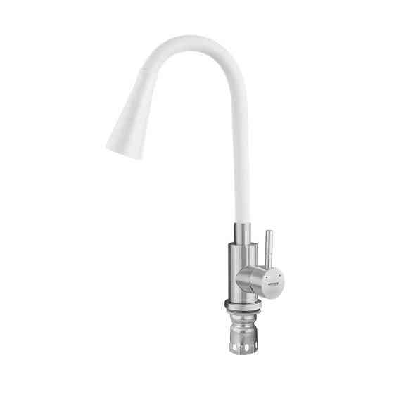 Смеситель для кухни MIXXUS SUS-011-T REFL.WHITE с силиконовым изливом из нерж. стали SUS304, излив белый (MI8228) Киев