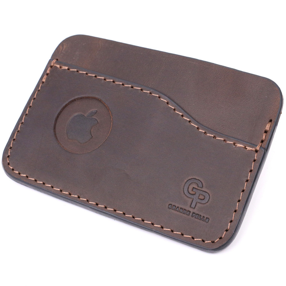 Зручний картхолдер з утримувачем для Apple AirTag з натуральної шкіри Коричневий (GRANDE PELLE) Київ - фото 5