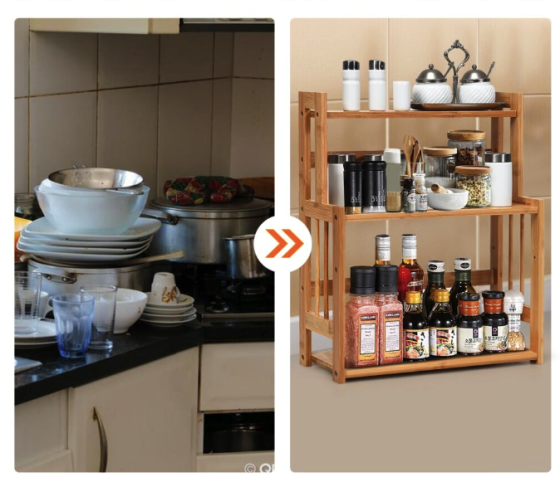 Полиця-органайзер Costway Bamboo кухонна стійка бамбук 3 полки Київ