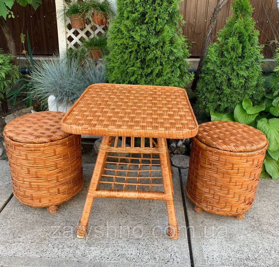 Плетені пуфи та стіл, комплект Київ - фото 1