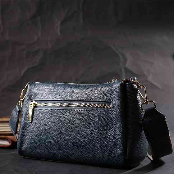 Жіноча практична сумка через плече з натуральної шкіри Vintage 22287 Синя Київ
