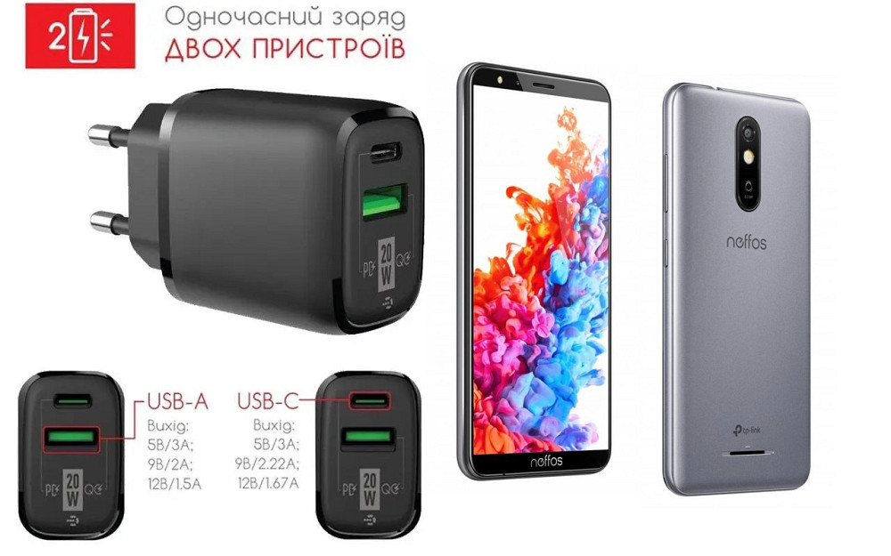 Сетевое зарядное устройство для TP-LINK Neffos C7 Lite, 20W 3A, Quick Charge 3.0 Киев - изображение 1