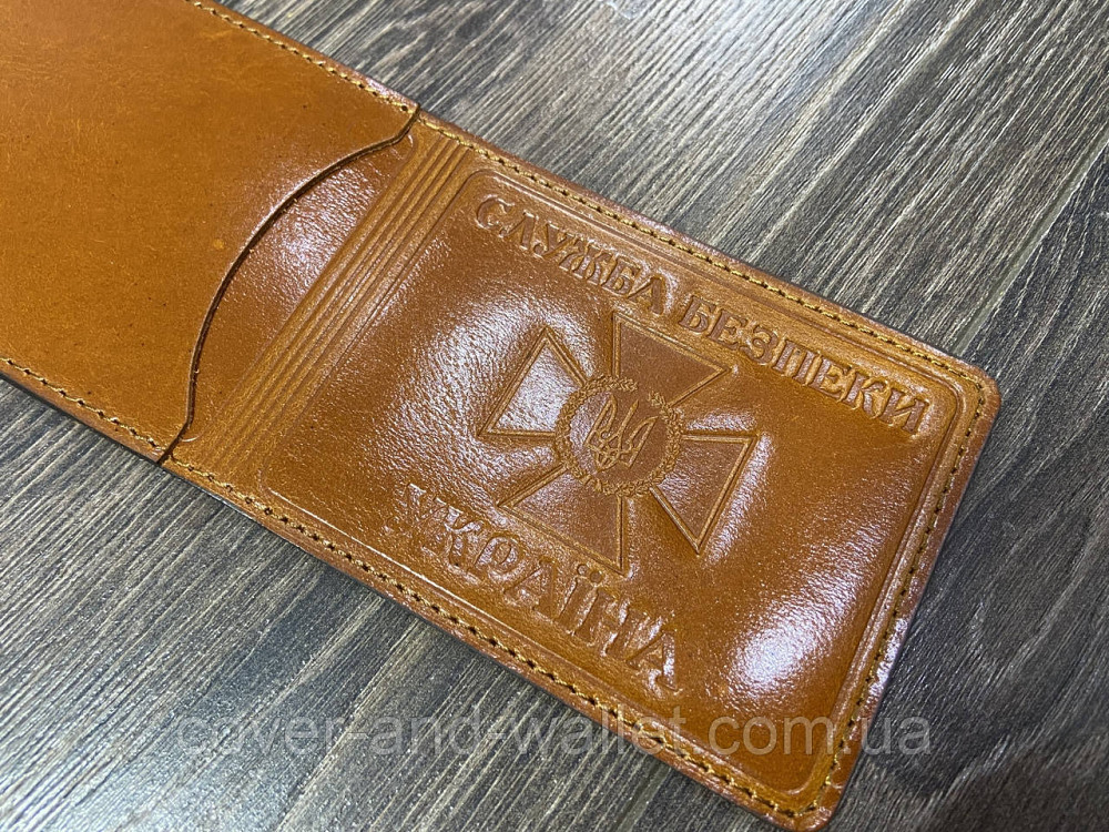 Шкіряна обкладинка СБУ з шевроном і кишенею (жовта) Київ - фото 3