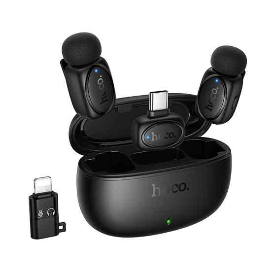 Беспроводная микрофонная система HOCO L19 Graceful dual-mic (iP/Type-C) Black Одесса