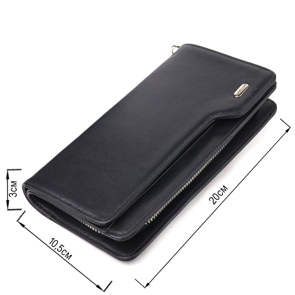 Практичне портмоне клатч із натуральної гладкої шкіри CANPELLINI 21540 Чорне Київ - фото 9