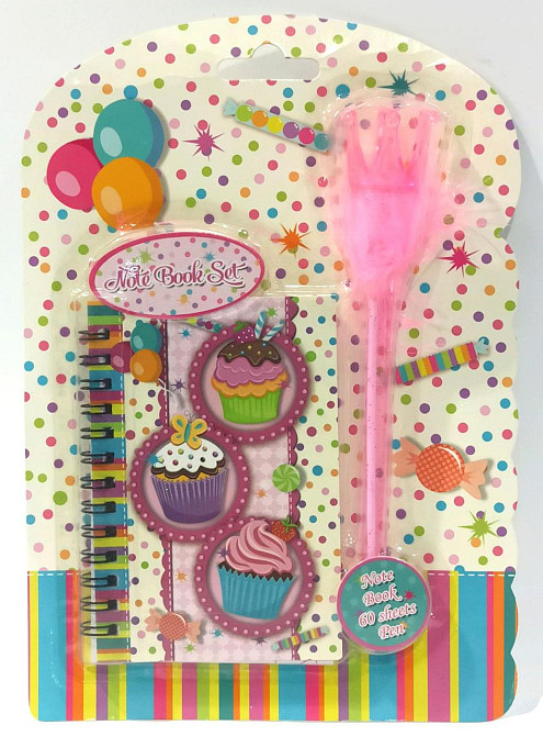 Блокнот на пружині 120x80mm, 70g, 60 л, ручка-пушок з короною, Тістечка, шт Київ - фото 1