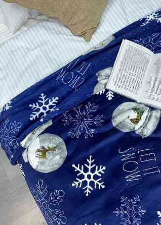 Плед-покривало Decorator WellSoft 200х220 см з різдвяним принтом Синій (87-172) Київ