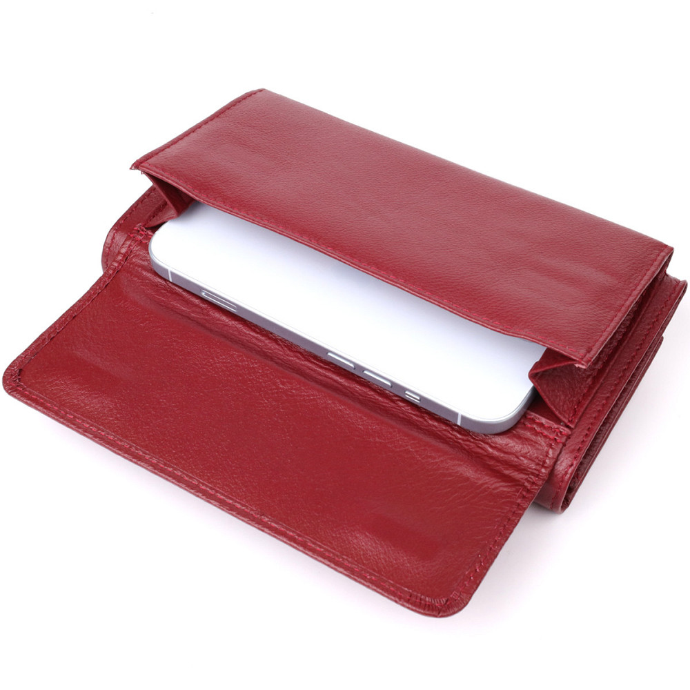 Жіночий шкіряний гаманець з кишенею для телефону бордовий (ST Leather) Київ - фото 11