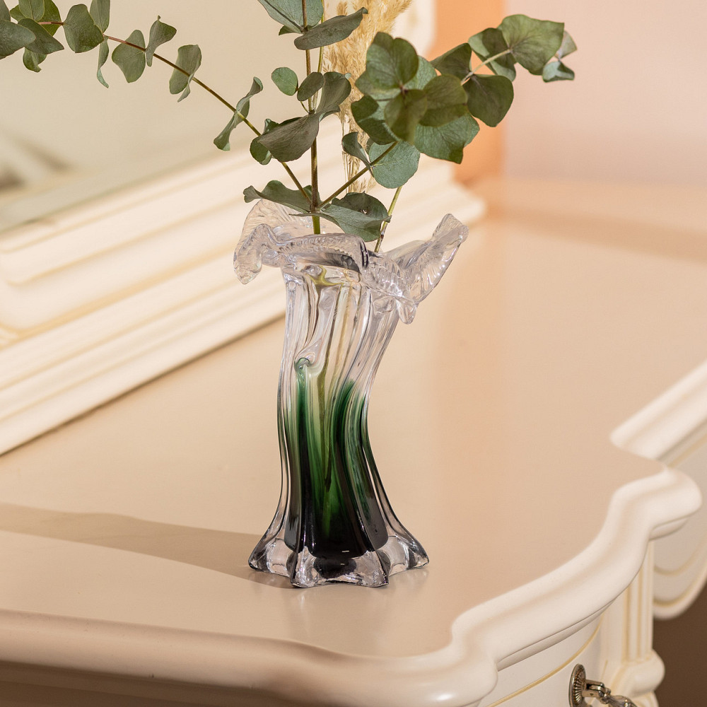 Декоративная стеклянная ваза для цветов 20 см фигурная ваза 125 мл Зеленая HP-9-2 Киев - изображение 4