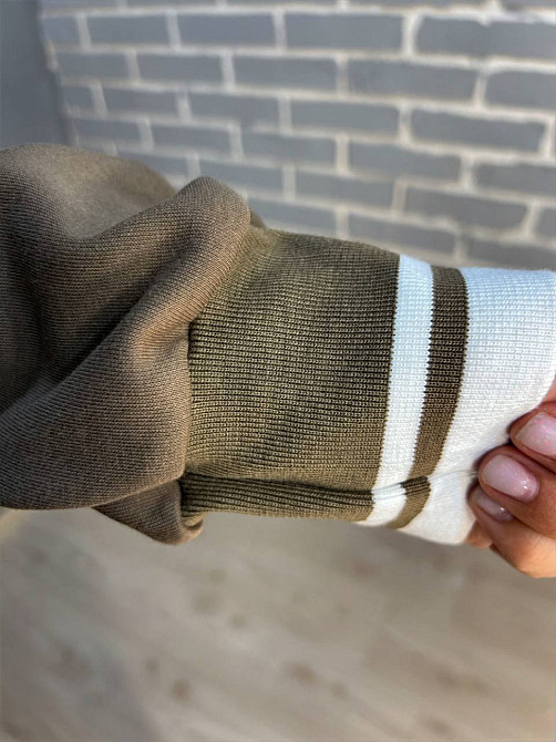 Костюм женский A-N 2743 брюки джоггеры и худи с карманами на молнии с резинка с капюшоном с белой полоской коричневый, коричневый, XL Киев - изображение 3