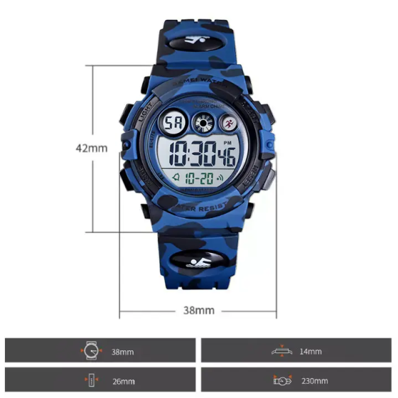 Дитячий спортивний годинник Skmei 1547 Kids (секундомір, будильник) Синій камуфляж Київ
