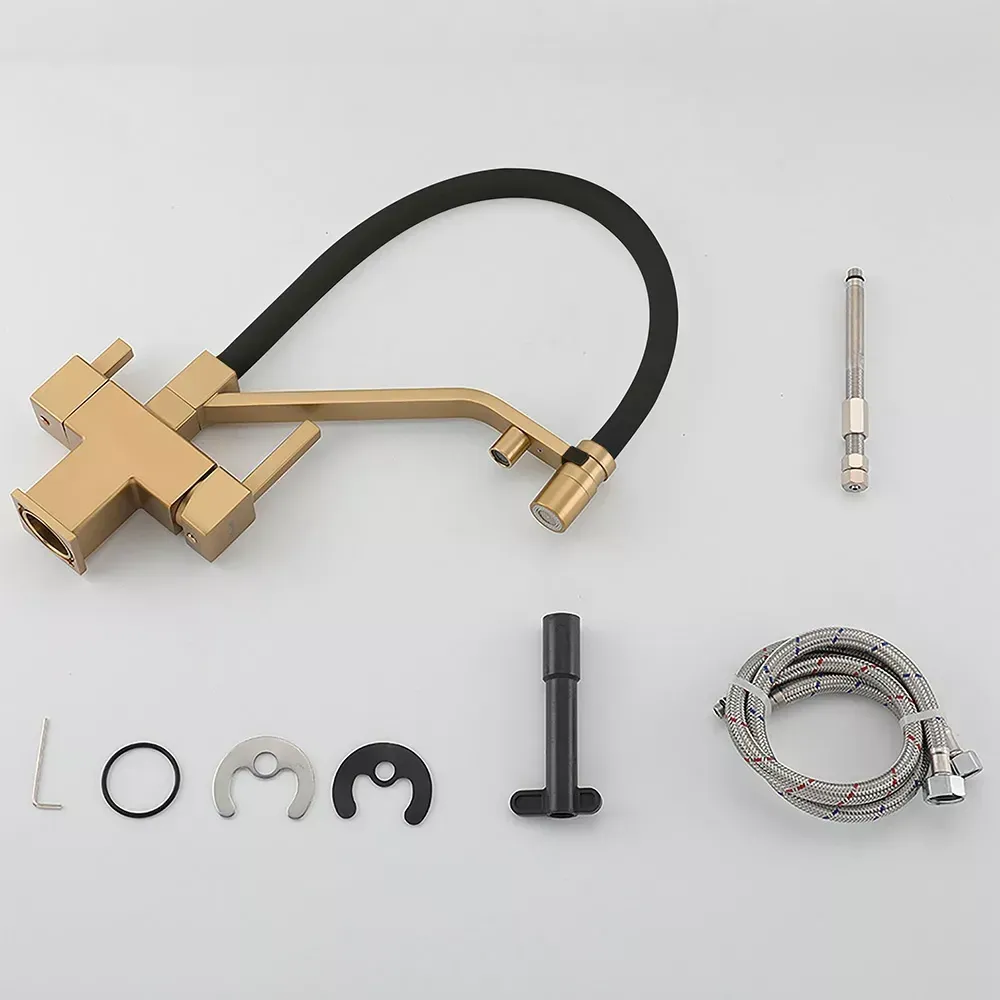 Змішувач для кухні під фільтр GAPPO G4395-63 з гнучким виливом, золото сатин/чорний Київ - фото 6