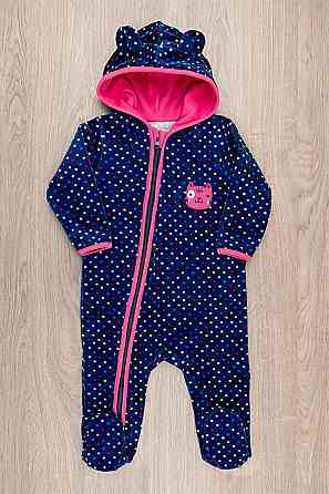 Комбинезон человечек велюровый для малышей с капюшоном, синий топ Крохатушка одяг Киев