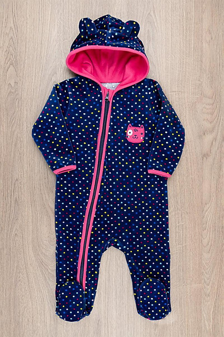 Комбінезон чоловічок велюровий для малюків із капюшоном, синій топ Крохатушка Одяг Київ - фото 1