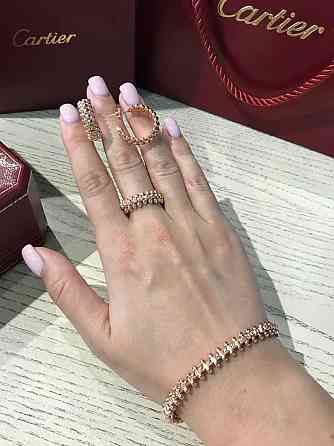 Cartier / Картьє комплект «Зубчики»  — сережки, браслет та каблучка, покриття рожевим золотом Одеса