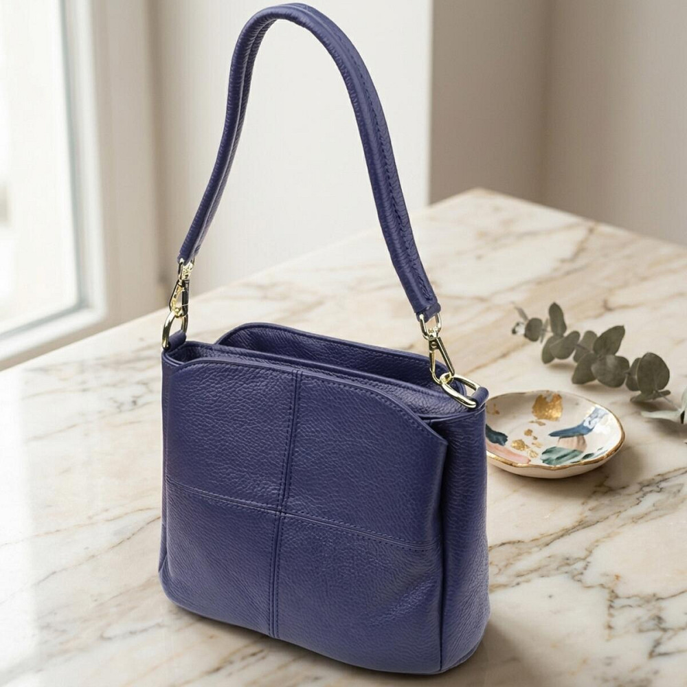 Жіноча сумка з натуральної шкіри з трьома відділеннями Vintage 22976 Синій Київ - фото 11