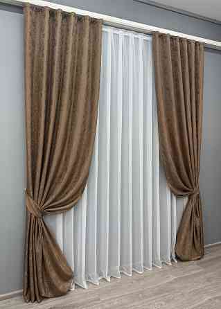 Комплект готовых штор VR-Textil Жаккард Мрамор Al1 № 660ш Коричневый 100х285 см 2 шт (31-750) Киев