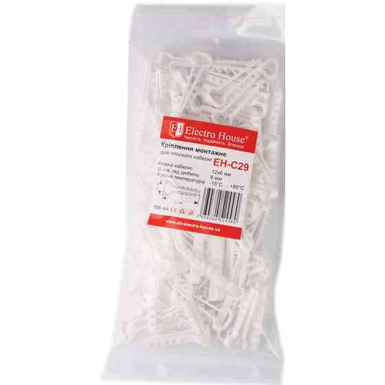 Крепление монтажное для плоского кабеля 12х6 мм, отверстие под дюбель Ø6 мм, 100 шт Днепр