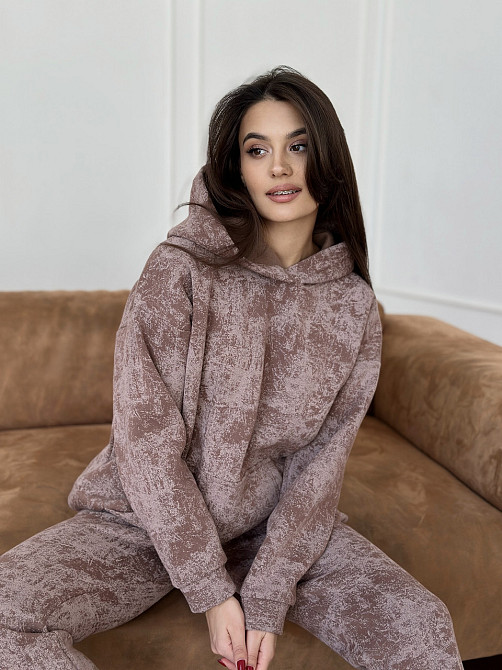 Теплий спортивний костюм жіночий мармуровий принт на флісі Бежевий XXL/XXXL Харків - фото 10