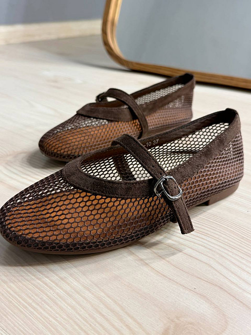 Балетки жіночі Meideli 300-7 Mary Jane сітка з ремінцем коричневі, 36, 23 см Київ - фото 4