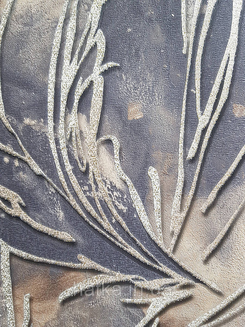 Обои виниловые на флизелине метровые Sintra Edelina листья золотистые на черно сером Киев - изображение 3